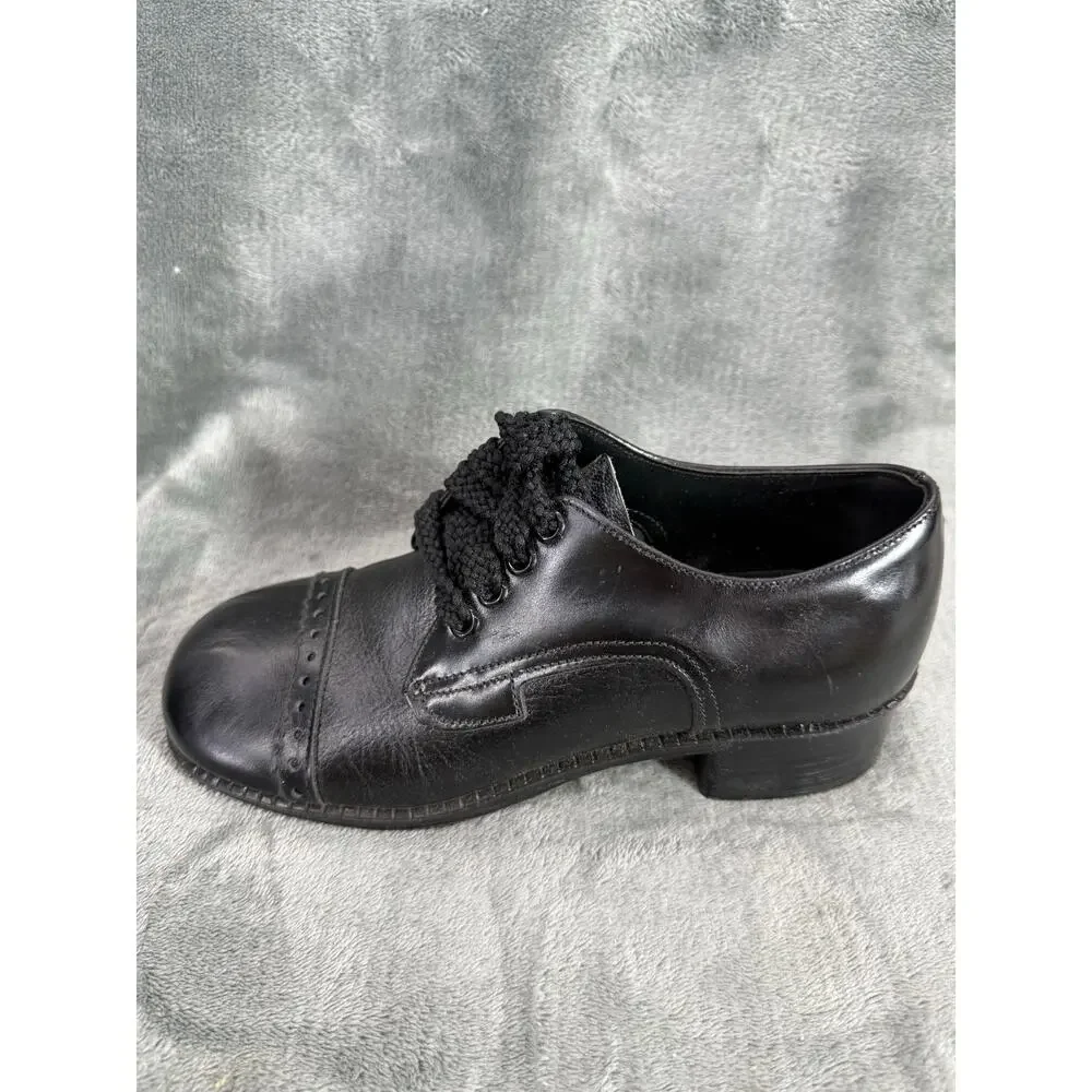 Vintage Sears Black Leather Cap Toe Oxford Kids Size 6.5D with Original Box